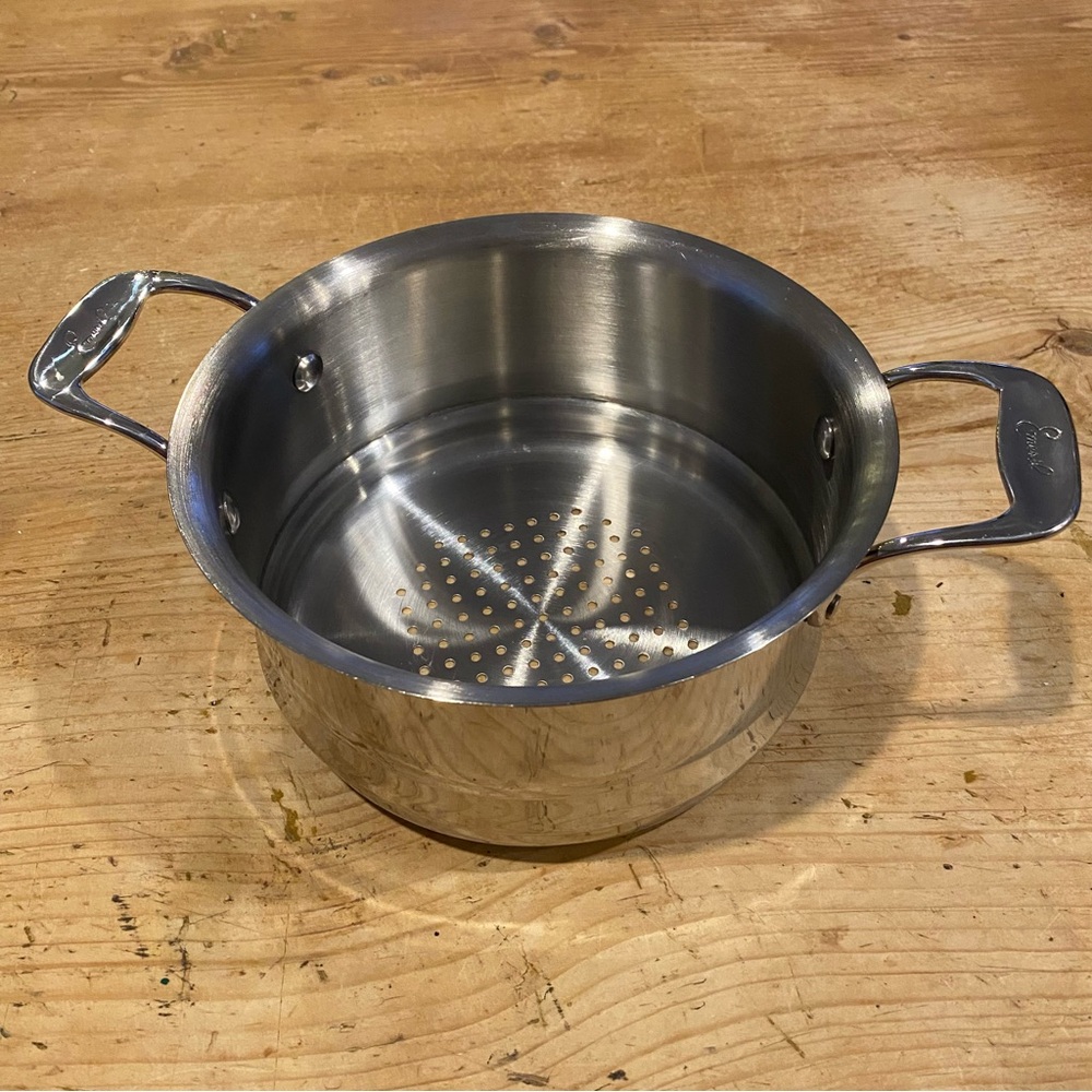 Emeril Stainless Steel 8.5" Steamer Insert Colander Double Handle Strainer